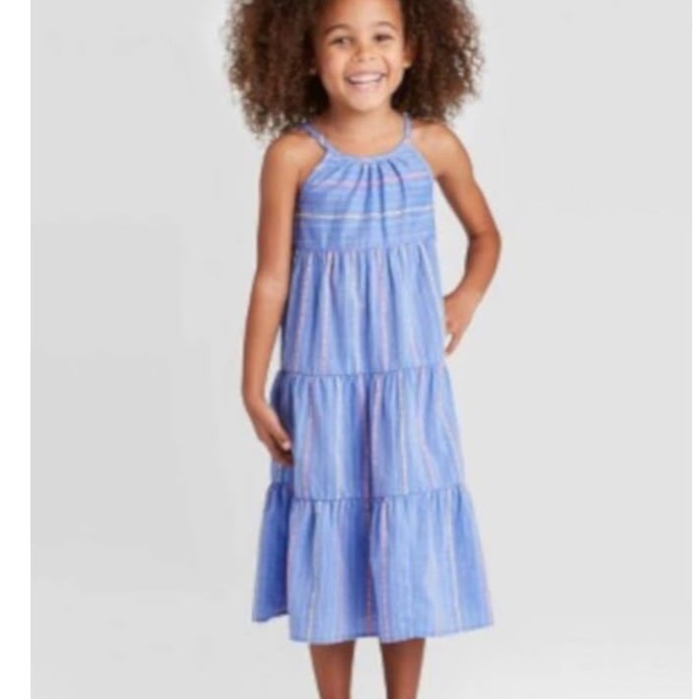 Cat & Jack Girls Striped Maxi Dress Chambray Blue
